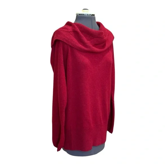 WHBM WOOL, CASHMERE & RABBIT HAIR LONG SLEEVE RED COWL SWEATER - Picture 3 of 9